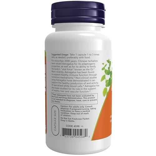 NOW Foods Immune Support Supplements, Astragalus Extract 500 mg (Standardized to 70% Polysaccharides), 90 Veg Capsules - görsel 1