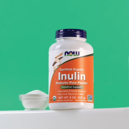 NOW Foods Supplements, Inulin Prebiotic Pure Powder, Certified Organic, Non-GMO Project Verified, Intestinal Support, 8-Ounce