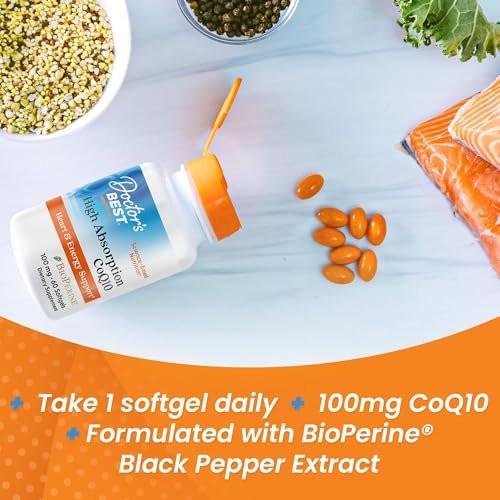Doctor's Best High Absorption CoQ10 with BioPerine, Gluten Free Naturally Fermented, Heart Health & Energy Production, 100 mg, 60 Softgels - görsel 1