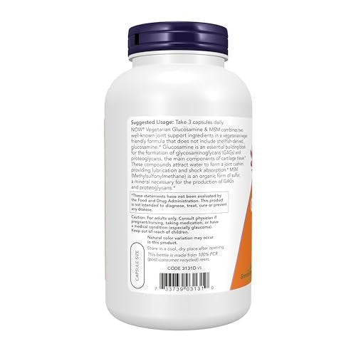 NOW Foods Supplements, Glucosamine & MSM (GreenGrown® Glucosamine), Vegetarian, 240 Veg Capsules - görsel 1