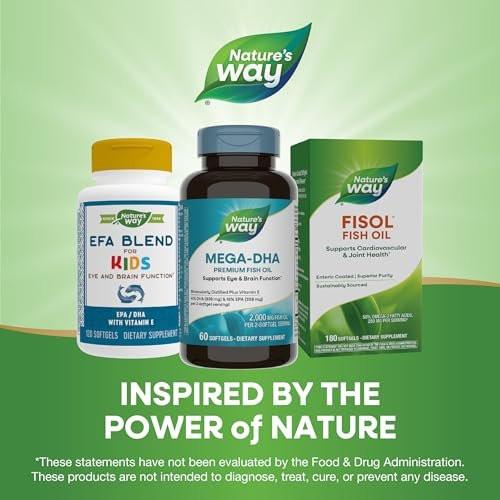 Nature's Way Mega-DHA Premium Fish Oil, Supports Eye and Brain Function*, Omega-3, EPA DHA Omega 3 Supplement, 2,000 mg Fish Oil per 2-Softgel Serving, 60 Softgels (Packaging May Vary) - görsel 1