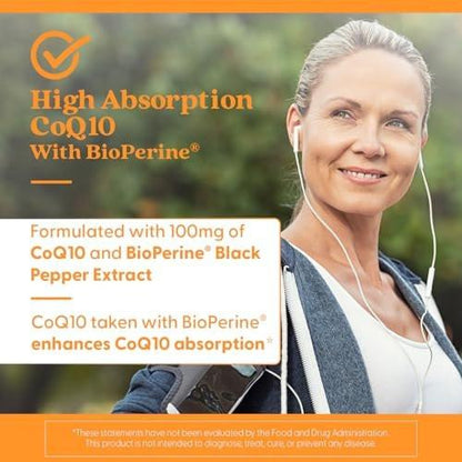 Doctor's BEST High Absorption CoQ10 with BioPerine Supplement - Coenzyme Q10 Caps for Heart Health & Antioxidant Support, Naturally Fermented CoQ10 100mg for Women & Men, Non GMO - 60 Veg Capsules