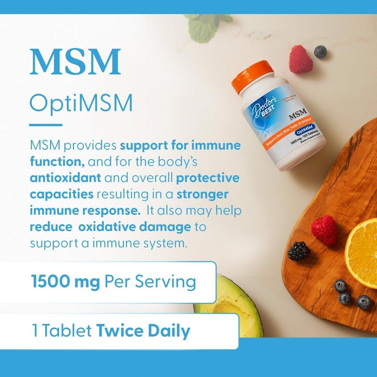 Doctor's Best MSM Supplement 1500mg for Men & Women - Supports Hair, Skin, Nails, Joint Health, & Mobility, Delivers Beneficial Sulfur with OptiMSM, Gluten Free, Non GMO, Vegan - 120 Tablets - görsel 7
