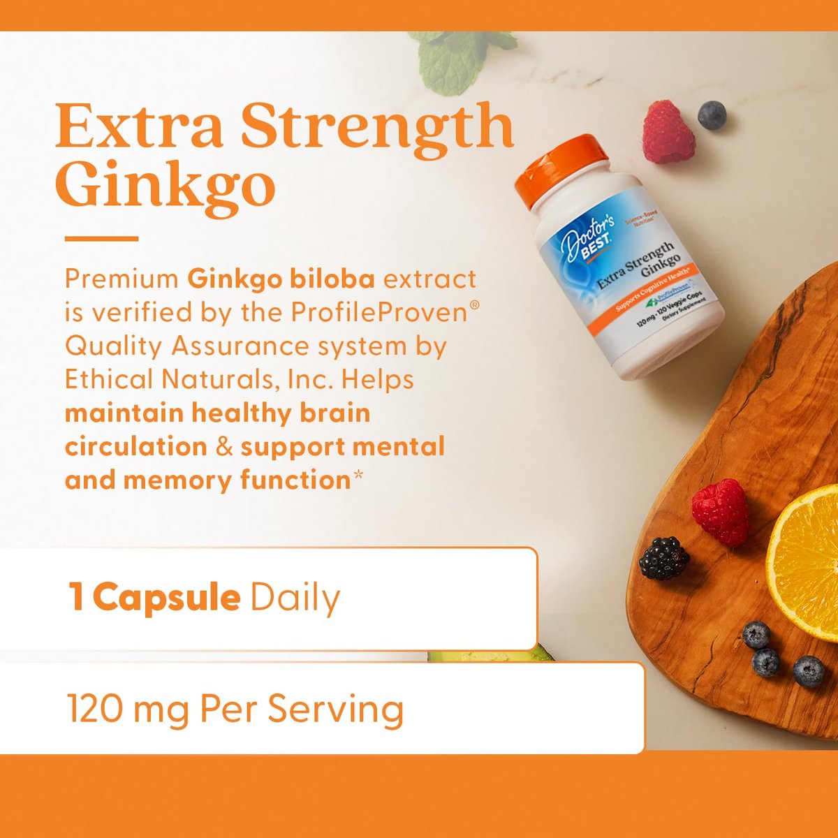 Doctor's Best Extra Strength Ginkgo Biloba Capsules 120 mg - Brain Supplement for Memory and Focus Support, Herbal Cognitive Health Support - 120 Count - görsel 3