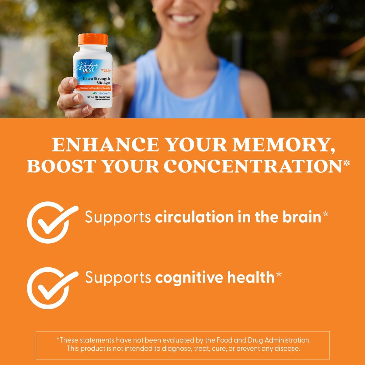 Doctor's Best Extra Strength Ginkgo Biloba Capsules 120 mg - Brain Supplement for Memory and Focus Support, Herbal Cognitive Health Support - 120 Count - görsel 5