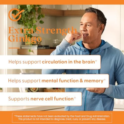 Doctor's Best Extra Strength Ginkgo Biloba Capsules 120 mg - Brain Supplement for Memory and Focus Support, Herbal Cognitive Health Support - 120 Count