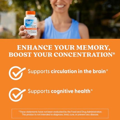 Doctor's Best Extra Strength Ginkgo Biloba Capsules 120 mg - Brain Supplement for Memory and Focus Support, Herbal Cognitive Health Support - 120 Count