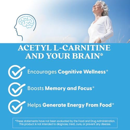 Doctor's Best Acetyl-L-Carnitine 1000 mg Per Serving - Acetyl L Carnitine Supplement for Men & Women, Supports Brain & Nerve Cell Function, Mental Focus, Helps Generate Cellular Energy - 120 Veg Caps