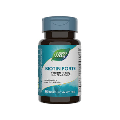 Nature's Way Biotin Forte, Supports Healthy Hair, Skin & Nails, 3000 mcg Biotin per Serving, with Zinc, Vitamin C, B-Vitamins, 60 Tablets