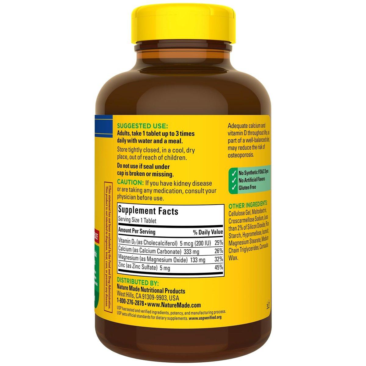 Nature Made Calcium Magnesium Zinc with Vitamin D3, Dietary Calcium Supplement for Bone Support, 300 Tablets - görsel 2