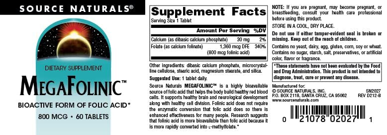 Source Naturals MegaFolinic 800mcg - 60 Tablets - görsel 6