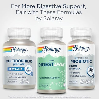 SOLARAY Super Digestaway Digestive Enzymes - Pancreatin, Papain, Ginger, Pepsin, Betaine HCl, Aloe Vera, and More - Digestion & Nutrient Absorption Support - Lab Verified - 90 VegCaps