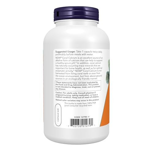 NOW Foods Supplements, Coral Calcium 1,000 mg, Bone Health*, Healthy pH Balance*, 250 Veg Capsules - görsel 2