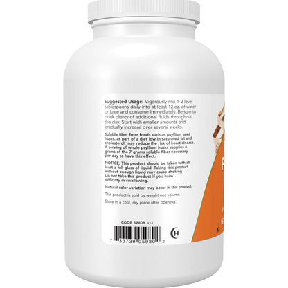 NOW Foods Whole Psyllium Husks, Soluble Fiber Supplement, Non-GMO, 12 oz