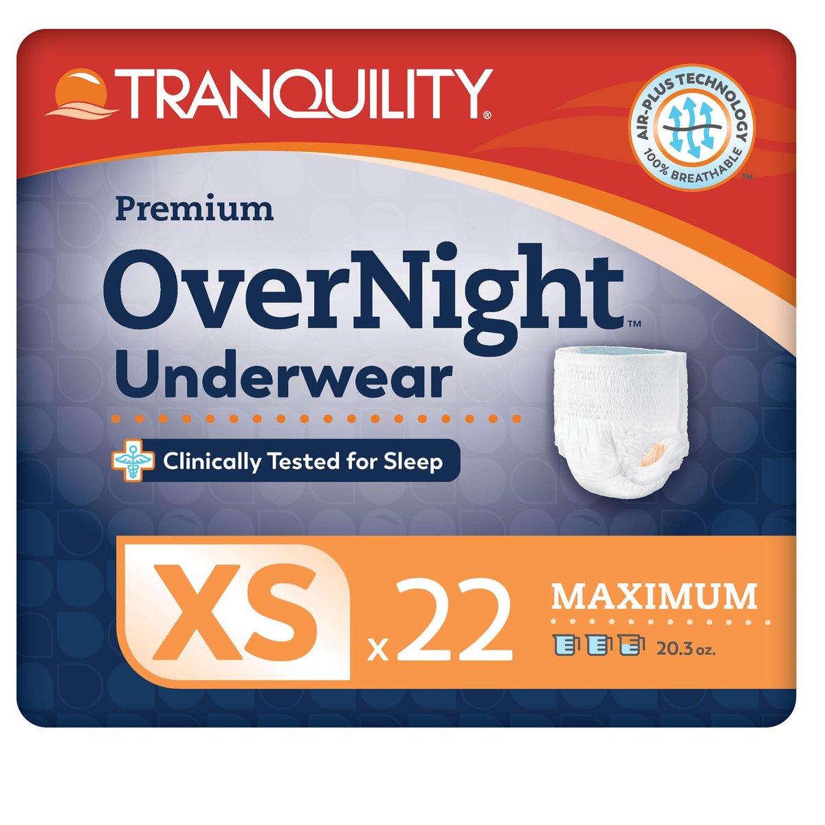 Tranquility Premium OverNight Disposable Absorbent Underwear (22 Count) - XS, 17-28 in. Waist - Maximum Absorbency, All-Night Sleep, Breathable Comfort, 22 Adult Diapers - görsel 1