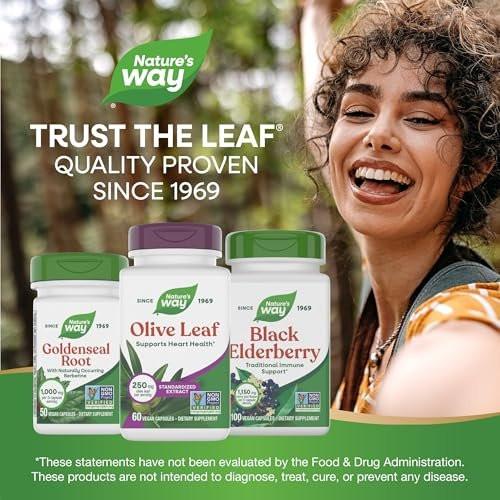 Nature's Way Olive Leaf Standardized Extract Supplement, Supports Heart Health*, 250 mg Per Serving, Gluten Free, Vegan, 60 Capsules (Packaging May Vary) - görsel 1