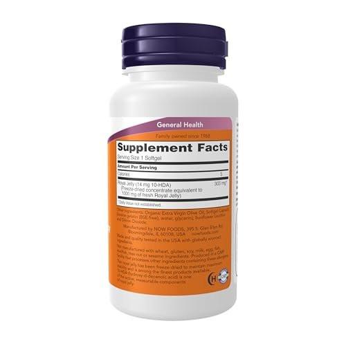 NOW Foods Supplements, Royal Jelly 1000 mg with 10-HDA (Hydroxy-D-Decenoic Acid), 60 Softgels - görsel 1
