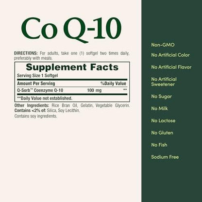 Nature's Bounty CoQ10 100mg for Heart Health Support, Non-GMO Q-Sorb Coenzyme Q-10 Antioxidant Support and Cardiovascular Wellness, Dietary Supplement, Rapid Release Softgels, 45 ct