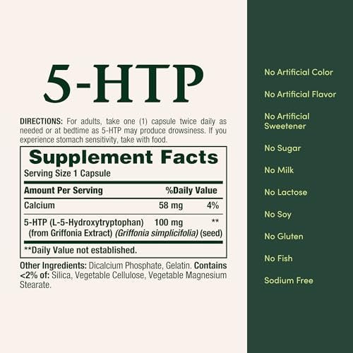 Nature's Bounty 5-HTP Pills and Dietary Supplement, Supports a Calm and Relaxed Mood, 100mg, 60 Capsules - görsel 2