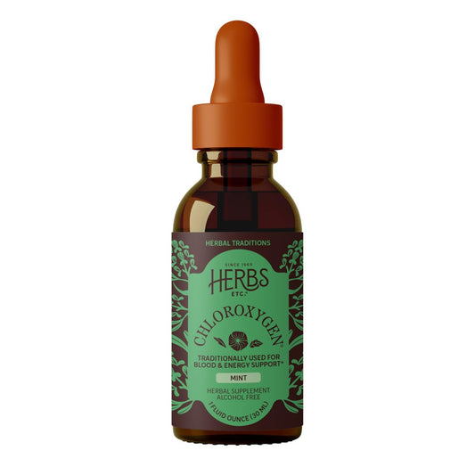 Herbs Etc. ChlorOxygen Chlorophyll Concentrate Mint Alcohol Free Liquid Extract - Liquid Chlorophyll Drops - Detoxifying & Deodorizing - Skin, Gut & Energy Support - 1 fl oz (66 Servings)