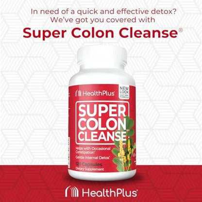 Health Plus Super Colon Cleanse 30 Day Supply of Gentle Gut Cleanse Detox, Psyllium Husk, Probiotics for Constipation Relief & Digestive Support, 120 Capsules