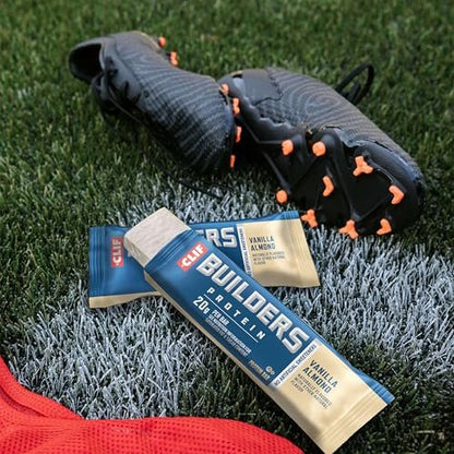 CLIF BUILDERS Protein Bars - Vanilla Almond Flavor - 20g Plant Based Protein - Gluten Free - Non-GMO - Low Glycemic - No Artificial Sweeteners - 2.4 oz. (12 Pack)