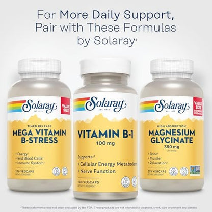 SOLARAY Vitamin B-1 100 mg | Healthy Energy Metabolism, Skin, Brain, Heart & Nervous System Support | 100 VegCaps