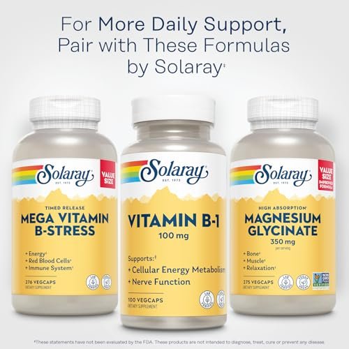 SOLARAY Vitamin B-1 100 mg | Healthy Energy Metabolism, Skin, Brain, Heart & Nervous System Support | 100 VegCaps - görsel 3