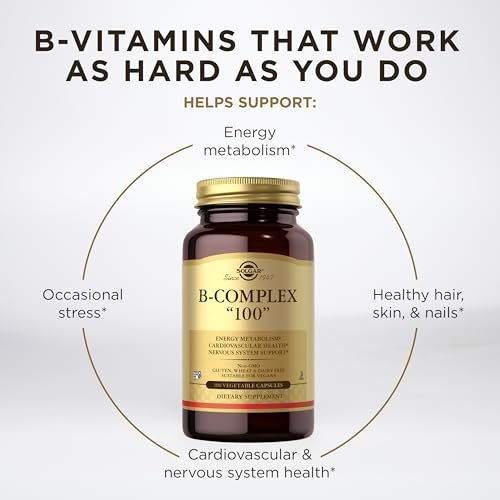 Solgar B-Complex "100", 100 Vegetable Capsules - Nervous System Support - Supports Energy Metabolism - Non-GMO, Vegan, Gluten Free, Dairy Free, Kosher - 100 Servings - görsel 10