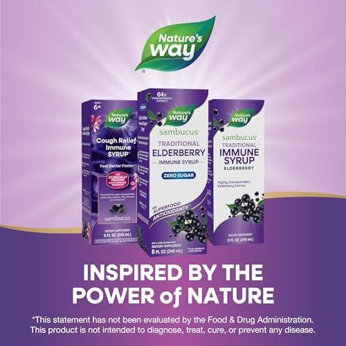Nature’s Way Sambucus Zero Sugar Traditional Immune Syrup, Highly Concentrated Black Elderberry Extract, Traditional Immune Support*, Sugar-Free, Berry Flavored, 8 Fl Oz (Packaging May Vary) - görsel 9
