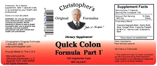 Christopher's Original Formulas Quick Colon Part 1, Colon Health Support, 100 Veg Caps - görsel 9