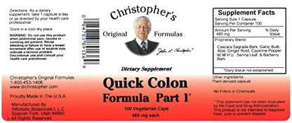 Christopher's Original Formulas Quick Colon Part 1, Colon Health Support, 100 Veg Caps