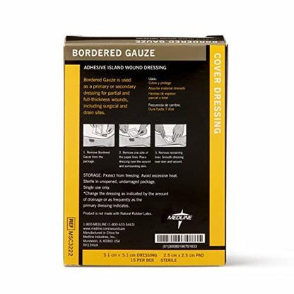 Medline Bordered Gauze, 6" x 6" Adhesive Island Wound Dressing, Sterile, 15 Count