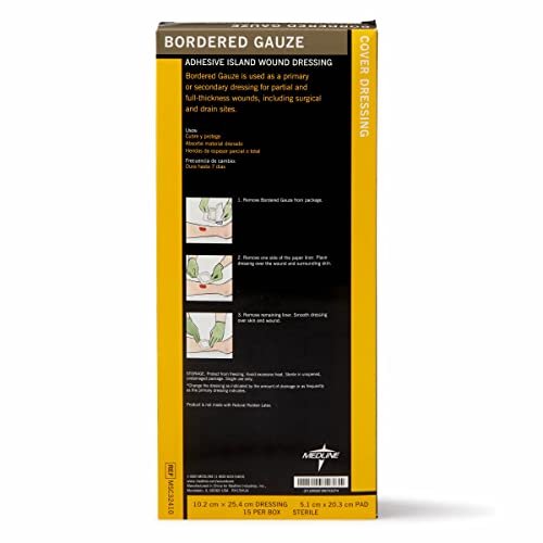 Medline Bordered Gauze, 4" x 10" Adhesive Island Wound Dressing, Sterile, 15 Count - görsel 1