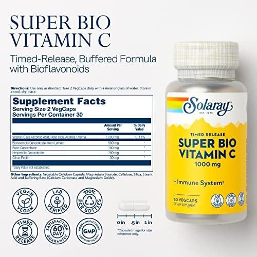 SOLARAY Super Bio Buffered Vitamin C 1000mg, Two-Stage, Timed Release Vitamin C with Bioflavonoids, Immune Support Supplement - High Absorption, Vegan, 60 Day Guarantee, 30 Servings, 60 VegCaps - görsel 4
