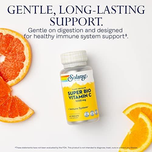 SOLARAY Super Bio Buffered Vitamin C 1000mg, Two-Stage, Timed Release Vitamin C with Bioflavonoids, Immune Support Supplement - High Absorption, Vegan, 60 Day Guarantee, 30 Servings, 60 VegCaps - görsel 6