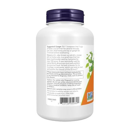 NOW Foods Supplements, Slippery Elm Powder (Ulmus rubra), Non-GMO Project Verified, Herbal Supplement, 4-Ounce