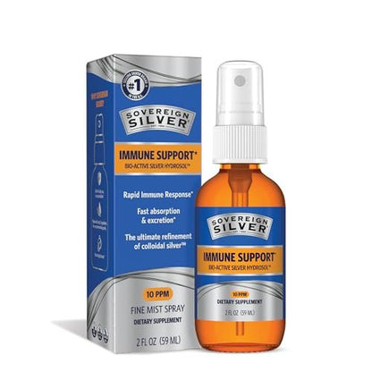 Sovereign Silver Immune Support, Colloidal Silver, Bio-Active Silver Hydrosol, 10 ppm, Fine Mist Spray, 2 Fl Oz