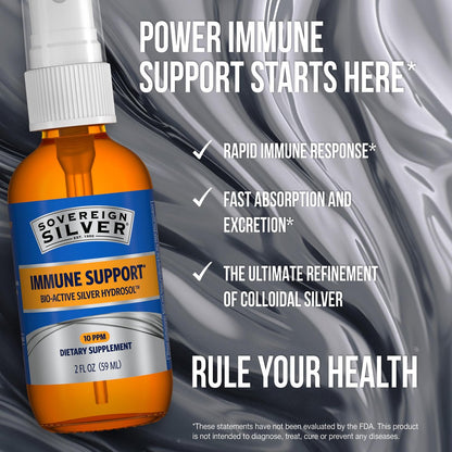 Sovereign Silver Immune Support, Colloidal Silver, Bio-Active Silver Hydrosol, 10 ppm, Fine Mist Spray, 2 Fl Oz