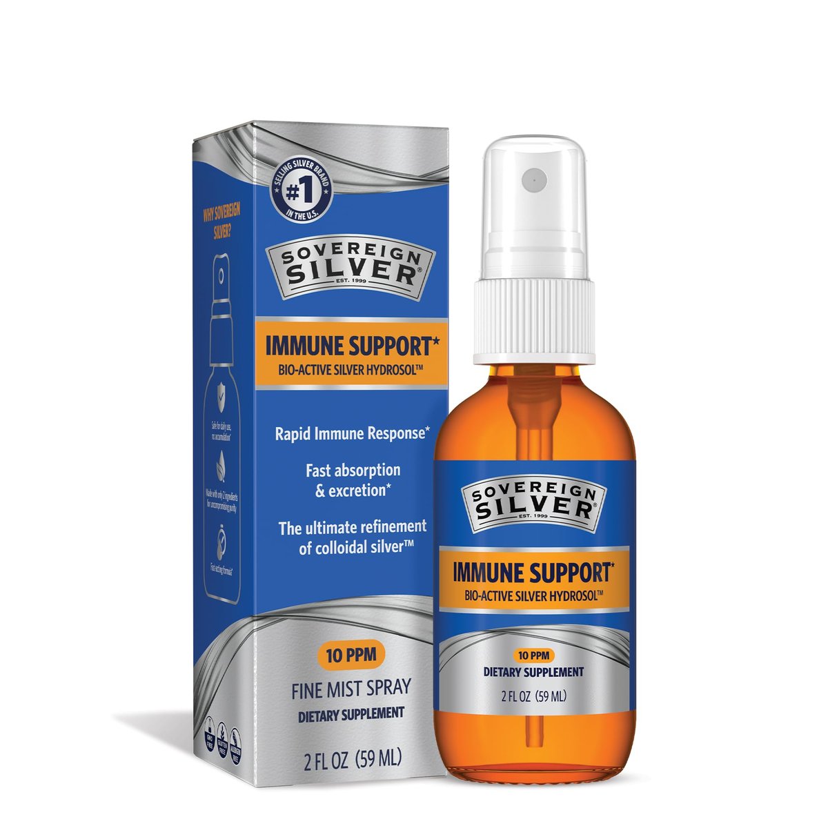 Sovereign Silver Immune Support, Colloidal Silver, Bio-Active Silver Hydrosol, 10 ppm, Fine Mist Spray, 2 Fl Oz - görsel 1
