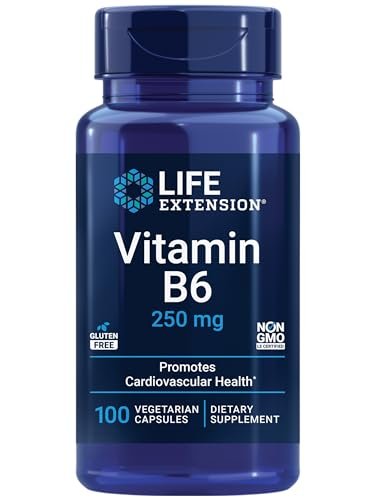 Life Extension Vitamin B6, 250 mg, high Potency, Cardiovascular Health, neurological Health, Eye Health, Healthy Kidney Function, Gluten-Free, Non-GMO, Vegetarian, 100 Capsules