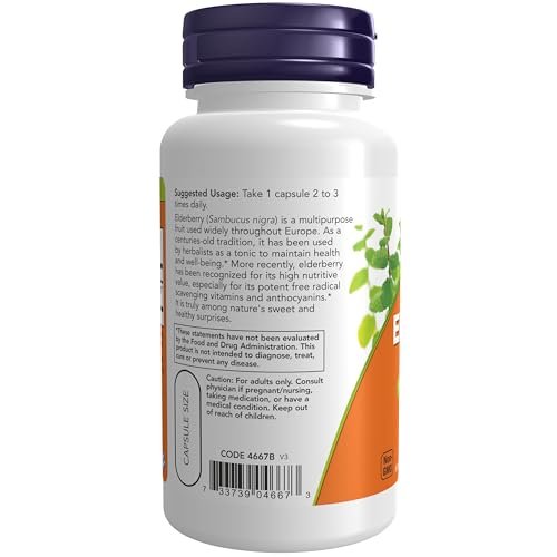 NOW Foods Supplements, Elderberry (Sambucus nigra) 500 mg, 10:1 Concentrate, 60 Veg Capsules - görsel 1