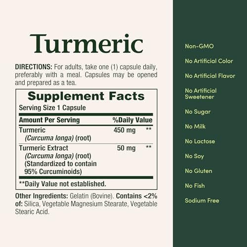 Nature's Bounty Turmeric Capsules, Herbal Supplement with Plant-Based Antioxidants, 450 Mg, 60 Ct - görsel 5