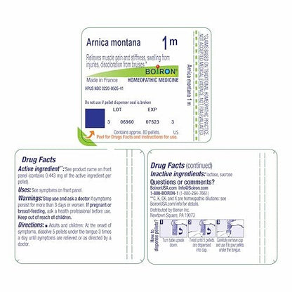 Boiron Arnica Montana 1M for Muscle Pain, Stiffness, Swelling from Injuries & Bruises - 80 Pellets