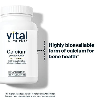 Vital Nutrients - Calcium (Citrate/Malate) - Most Bioavailable Form of Calcium - 100 Vegetarian Capsules per Bottle - 150 mg