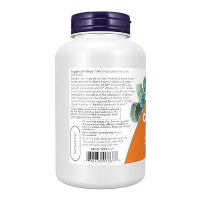 NOW Foods Supplements, Cal-Mag DK with Vitamin D-3 and Vitamin K-2, Supports Bone Health, 180 Capsules