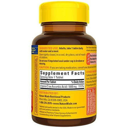 Nature Made Vitamin C 1000 mg Time Release Tablets with Rose Hips, 60 Count for Immune Support