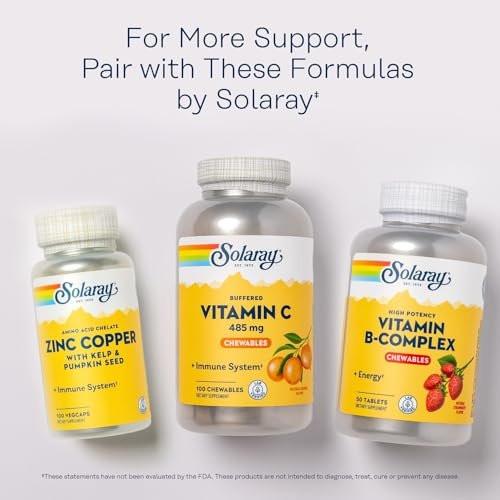 SOLARAY Chewable Vitamin C with Rose Hips and Acerola Cherry - Buffered Vitamin C for Gentle Digestion - Immune Support Supplement - Natural Orange Flavor, 60-Day Guarantee, 100 Serv, 100 Chewables - görsel 5