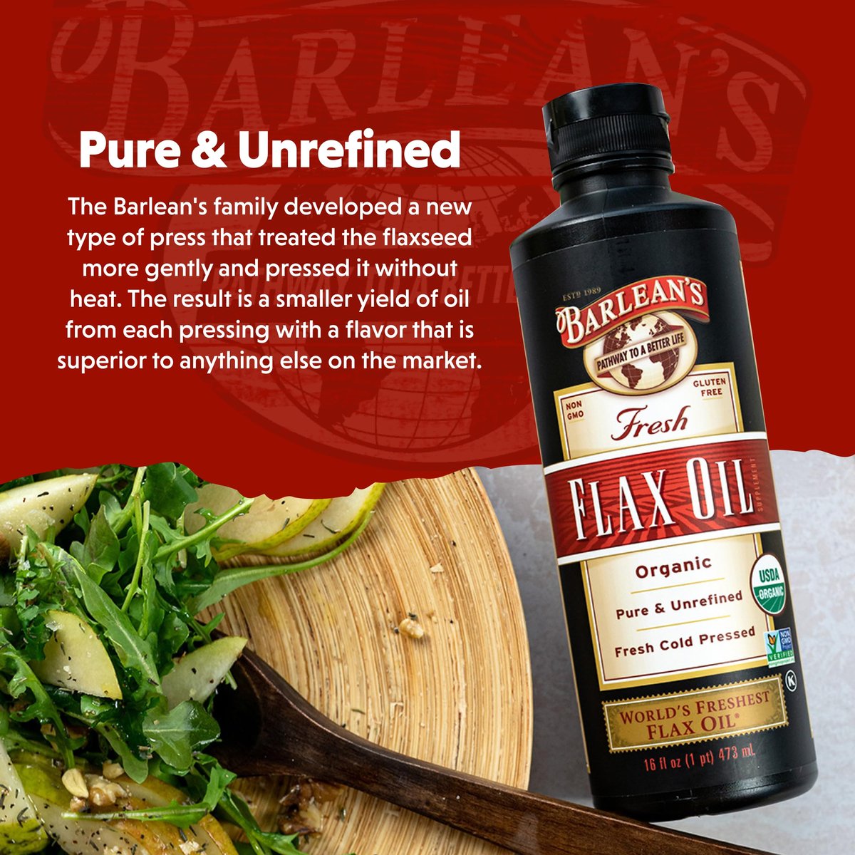 Barlean's Organic Flaxseed Oil Liquid from Fresh Cold Pressed Flax Seeds, 7,640mg ALA Omega 3 Fatty Acid Supplement for Healthy Hair, Skin, and Eyes, Vegan and Gluten Free, 12 oz - görsel 7