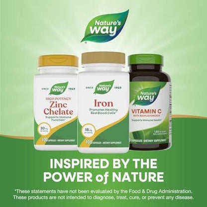 Nature's Way Iron, Promotes Healthy Red Blood Cells*, 18 mg from Iron Gluconate Per Serving, Gluten Free, 100 Capsules